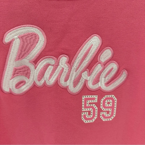 Forever 21 Plus Barbie Cropped Sweatshirt Pink Crewneck + Barbie Keychain - Picture 3 of 11